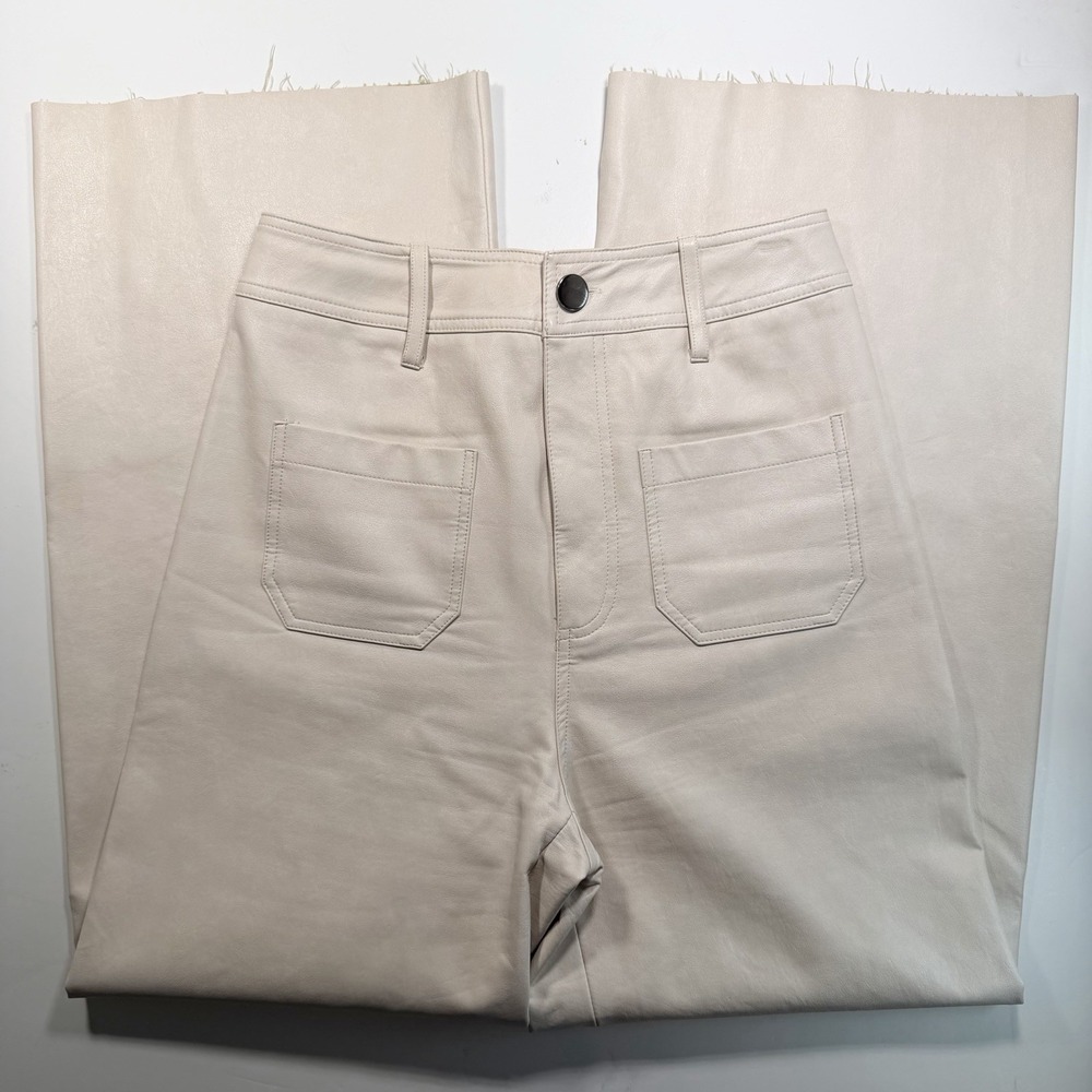Entro Faux Leather High Rise Wide Leg Ivory Pant Small